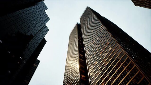 View looking up at high rise buildings