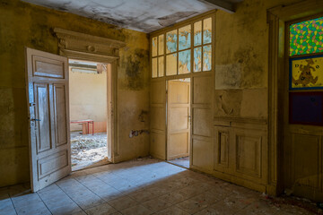 An old school in an abandoned manor house in central Poland, Europe in autumn