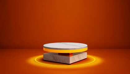 Marble Product Stand Futuristic or Podium Pedestal on Empty Display with Orange Backdrops Illustration