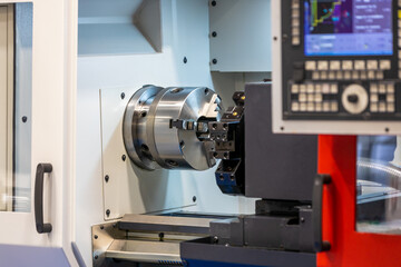 Fototapeta na wymiar semi-automatic lathe machine for metalworking. modern innovative industry