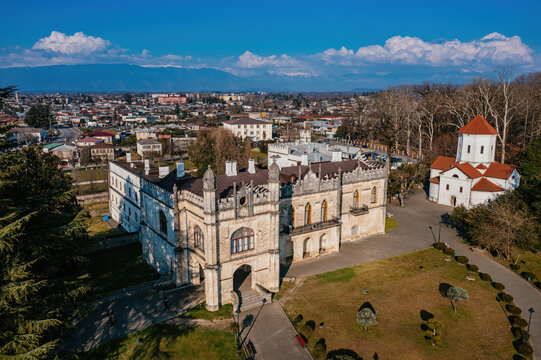 Dadiani Palace in Zugdidi, Georgia, aerial drone view