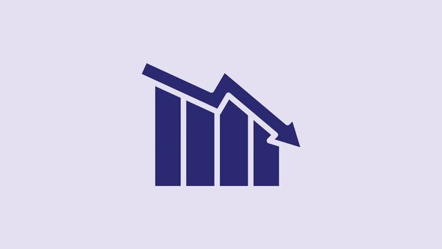 Blue Financial growth decrease icon isolated on purple background. Increasing revenue. 4K Video motion graphic animation