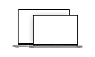 Laptop Silver and Space-Gray Mockup With Blank Screens, Isolated on White Background. Vector Illustration