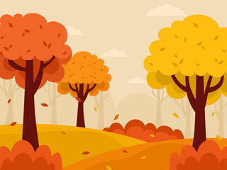 Hand drawn flat autumn landscape background vector art design