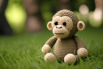 cute monkey knitting art illustration suitable for children's books, children's animal photos created using artificial intelligence