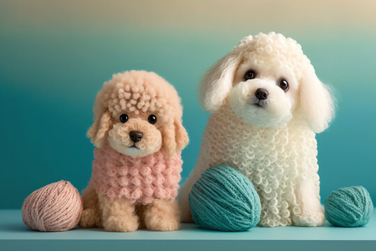 dog knitting art illustration cute suitable for children's books, children's animal photos created using artificial intelligence