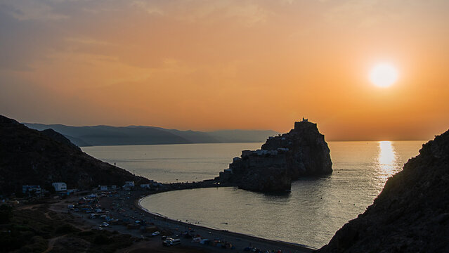 Stunning sunset over bades Castle near al hoceima on the north coast o