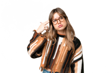 Young girl over isolated chroma key background with problems making suicide gesture