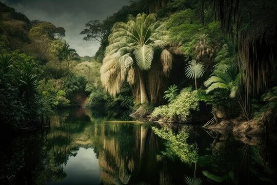 tropical jungle with palm tree
