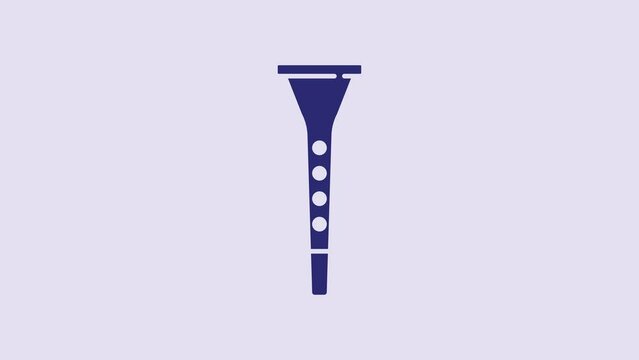 Blue Clarinet icon isolated on purple background. Musical instrument. 4K Video motion graphic animation