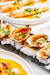 oyster and different seafood dishes