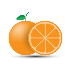 Vector orange fruit on the white background, fresh fruit juice for health