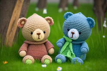 knitting art illustration with cute bear object suitable for children's themed book illustration elements, children's theme display photos created using artificial intelligence