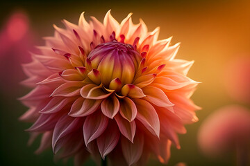 close up dahlia in a flower bed, background blurred made with Generative AI 