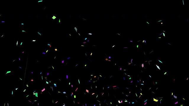Multicolor Confetti Animation Isolated Party Popper Falling For Celebration Birthday Anniversary On Transparent Background / Green Screen / Alpha Matte Channel Perfect For Compositing Into Your cgi 