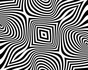 Abstract vortex form. spiral form, Texture with wavy, billowy lines. Optical art background. Wave design black and white. Design element for prints, web, template