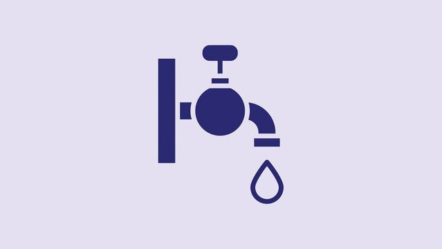 Blue Water tap icon isolated on purple background. 4K Video motion graphic animation