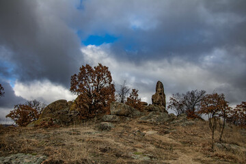 Raven Peak; Giant stones fragments in the mountain near the Thracian tomb. Bulgaria 