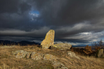 Raven Peak; Giant stones fragments in the mountain near the Thracian tomb. Bulgaria 