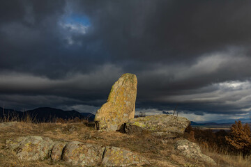 Raven Peak; Giant stones fragments in the mountain near the Thracian tomb. Bulgaria 