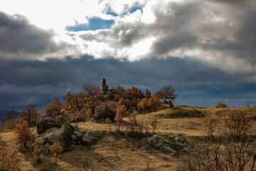 Raven Peak; Giant stones fragments in the mountain near the Thracian tomb. Bulgaria 
