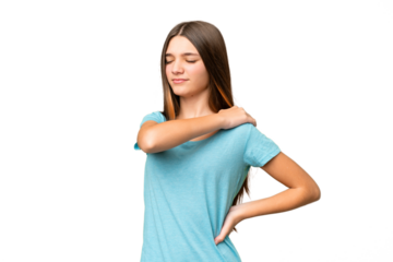 Teenager girl over isolated chroma key background suffering from pain in shoulder for having made an effort