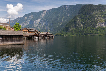 Obraz premium Views of the small town of Hallstatt, Austria, by the Lake Hallstatt, Hallstätter See in German