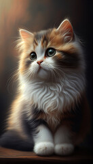 Fototapeta premium Cute cat on the floor. Furry, adorable kitten.
