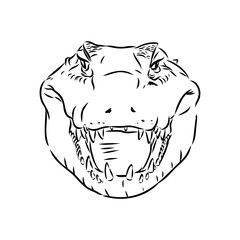 Hand-drawn pencil graphics, crocodile, alligator, croc. Engraving, stencil style. Black and white logo, sign, emblem, symbol. Stamp, seal. Simple illustration. Sketch.