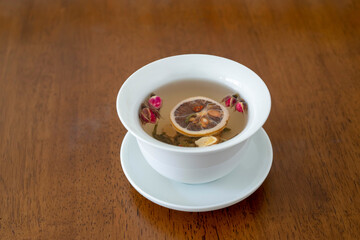 Aromatic tea drinks in ceramic cups