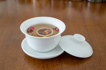 Aromatic tea drinks in ceramic cups