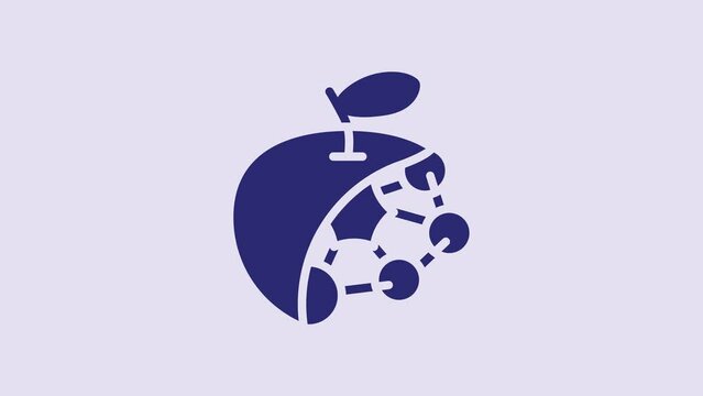 Blue Biological structure icon isolated on purple background. Genetically modified organism and food. 4K Video motion graphic animation