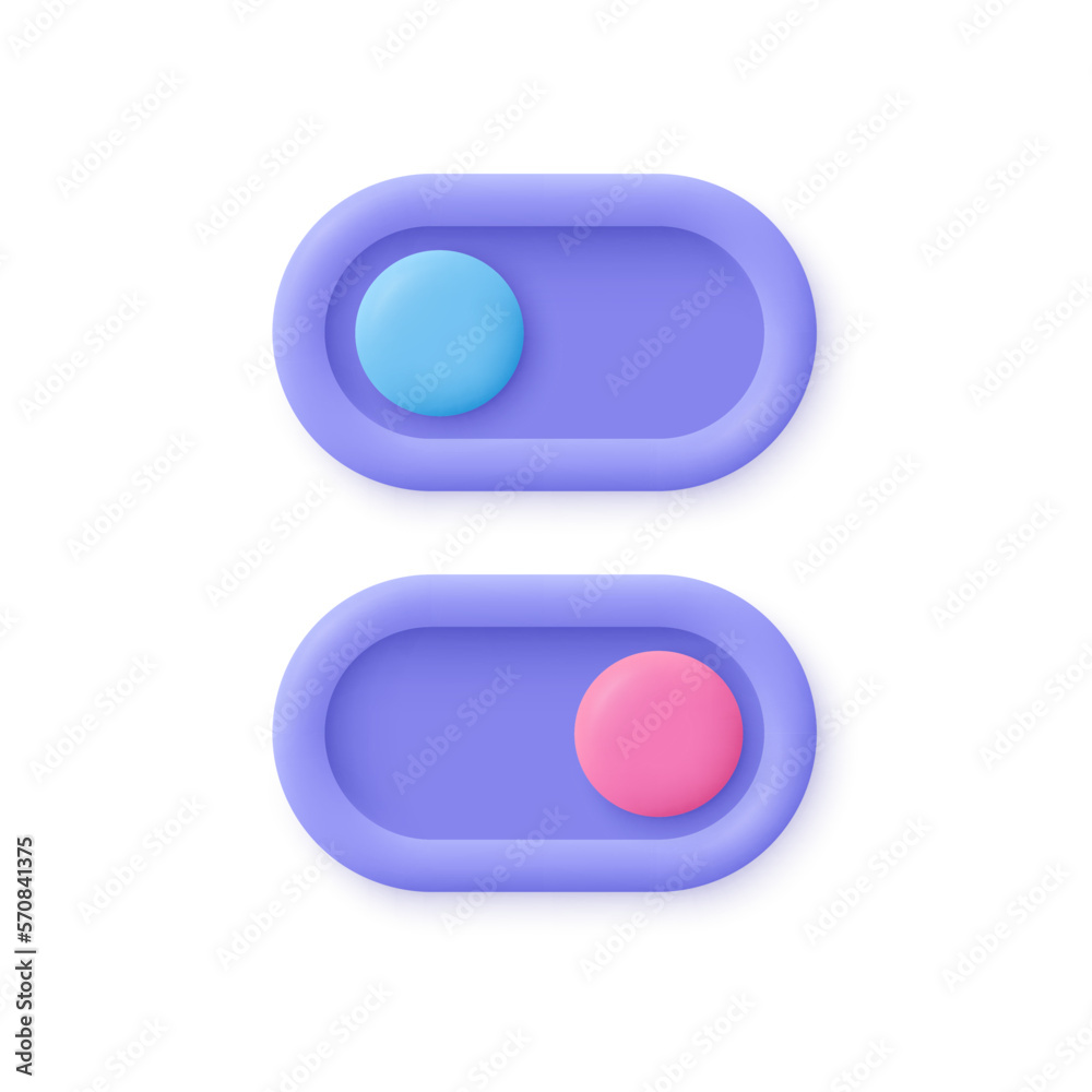 Poster on off toggle switch interface buttons. 3d vector icon. cartoon minimal style.