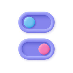 On Off toggle switch interface buttons. 3d vector icon. Cartoon minimal style.