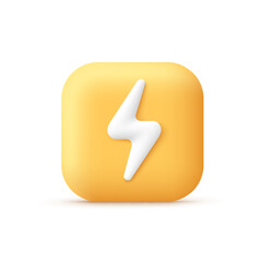 Flash bolt, thunderbolt button. Electric power, energy power, lightning concept. 3d cartoon style minimal vector illustration.