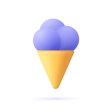 Ice cream waffle cone. 3d vector icon. Cartoon minimal style.