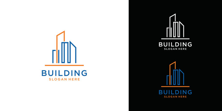 Building logo for construction company, modern print concept Premium Vector with smooth lines