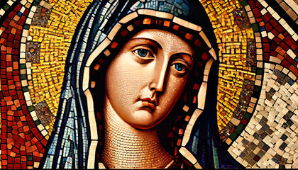 Mary mosiac - mosiac tiles and a stained glass look for the Virgin Mary of Christianity religion