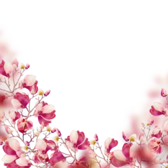 Gardinen Isolated of pink magnolia blooming branches , floral overlay border © VICUSCHKA