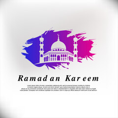 Ramadan Kareem with mosque islamic greetings card design background