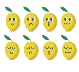 Cute vector set of lemons. Collection of pears characters in different expressions. Funny fruit character isolated