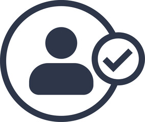 Add new user icon in black colors. Profile avatar with checkmark symbol.