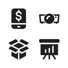 Naklejka na ściany i meble Business Management icons set = smartphone, projector, unboxing, presentation board. Perfect for website mobile app, app icons, presentation, illustration and any other projects