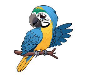 Cute Vector cartoon Blue-and-yellow macaw ara parrot sticker