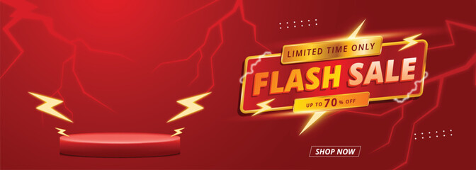 Flash sale banner template design with podium design.