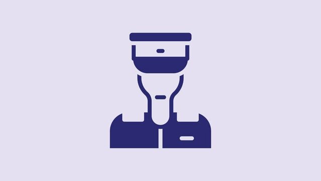 Blue Train conductor icon isolated on purple background. 4K Video motion graphic animation