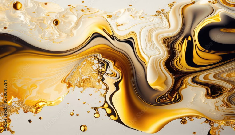 Wall mural white and gold abstract marble texture background, luquid art generative ai illustration