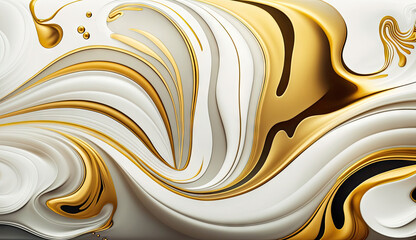 Abstract marble texture background white and gold, luquid art Generative AI illustration