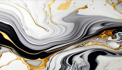 Abstract marble texture background white grey and gold, luquid art Generative AI illustration
