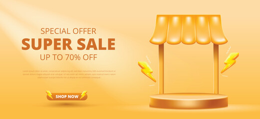 3d shop podium discount sale banner.